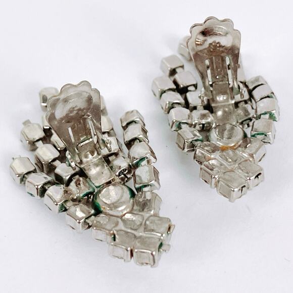 VTG 1950s Mid Century Rhinestone Clip On Earrings Articulated Dangle Cocktail - Picture 7 of 12